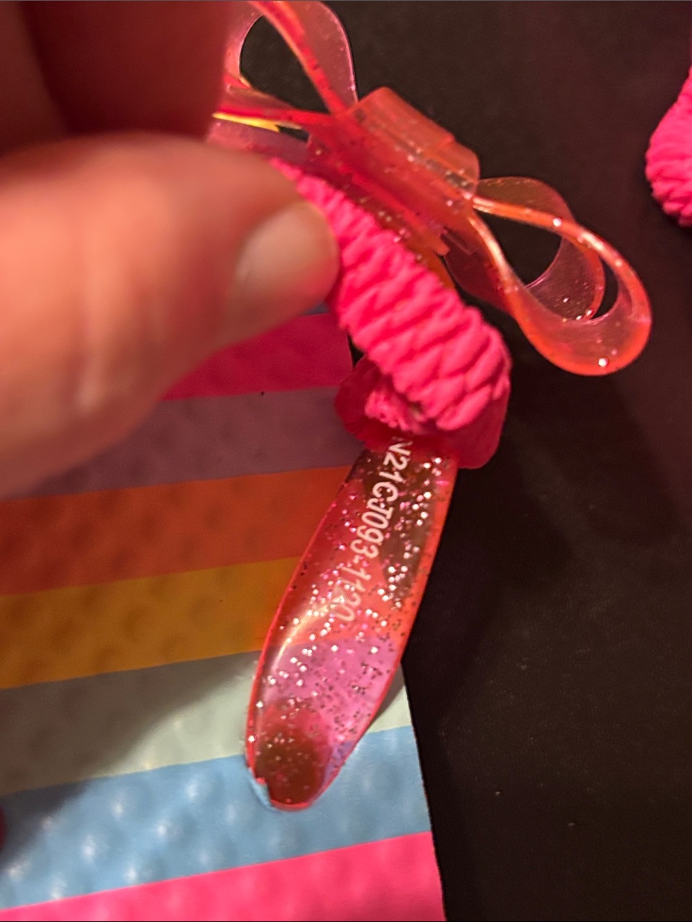 Girls Rainbow Stripe Sandals with Pink Glitter Bow - Picture 8 of 10